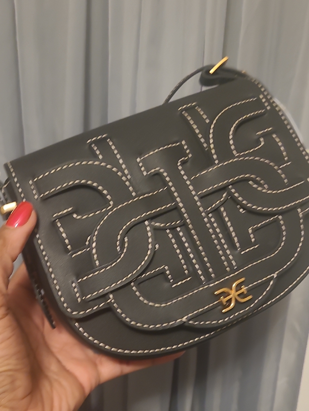 SAM EDELMAN Black Leather Crossbody Bag with Contrast Stitching - Picture 8 of 13
